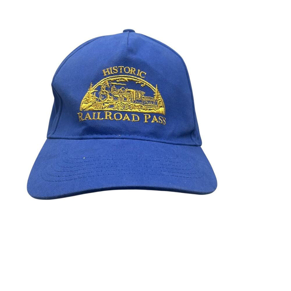 Historic Railroad Pass Hat Blue Gold Embroidered Snapback Souvenir Cap